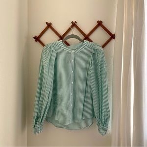 A New Day Women's Striped Balloon Long Sleeve Button-Down Femme Top